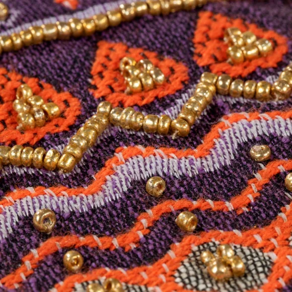 Handmade Hand Beaded Wristlet Clutch - Ethnic Inspired Motive - Dyed Fine Cotton - Picture 5 of 6